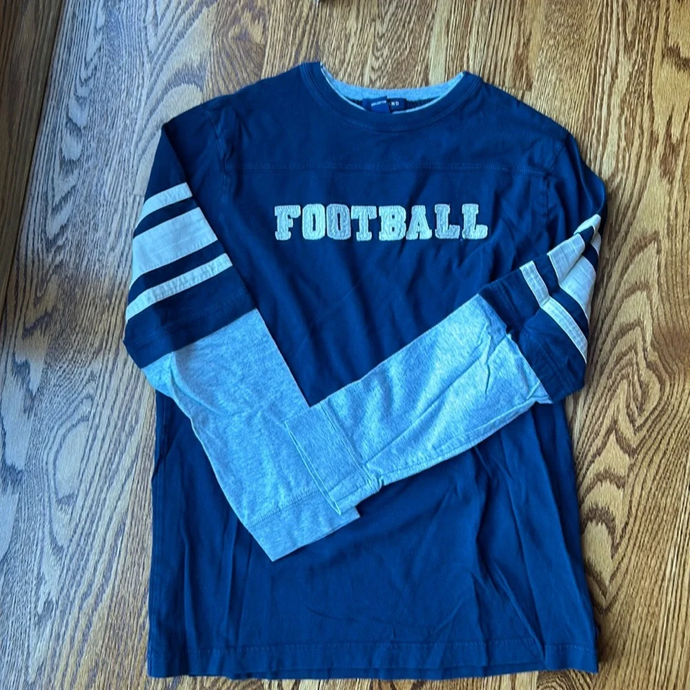 Lands’ End Long Sleeve Navy and Grey Football Shirt
